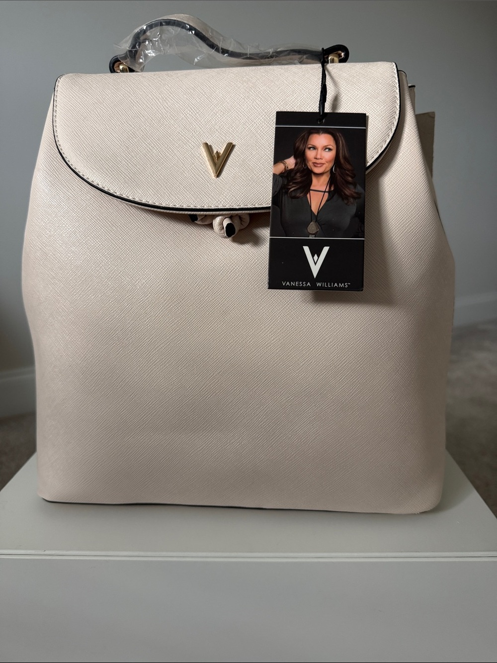 Vanessa Williams Cream Saffiano Backpack - Women's Chic Daypack